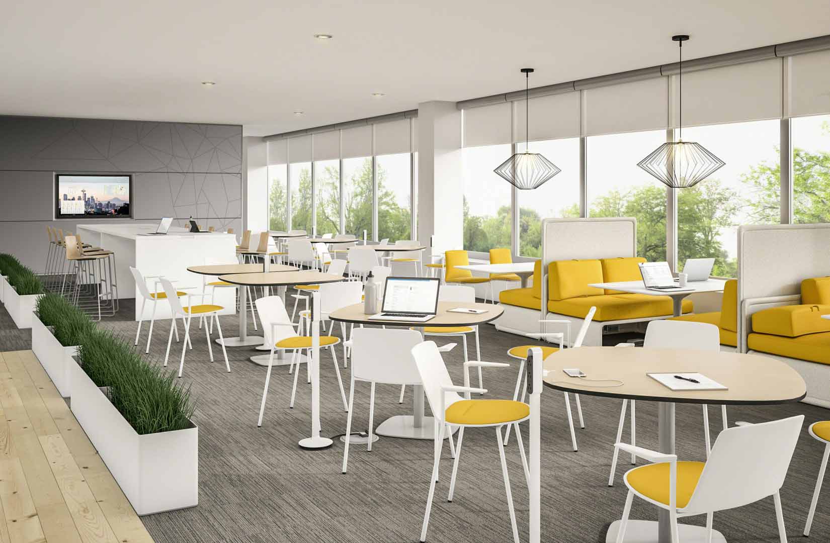 Work Cafe Examples Office Cafeteria Ideas & Breakout Area Designs | Steelcase